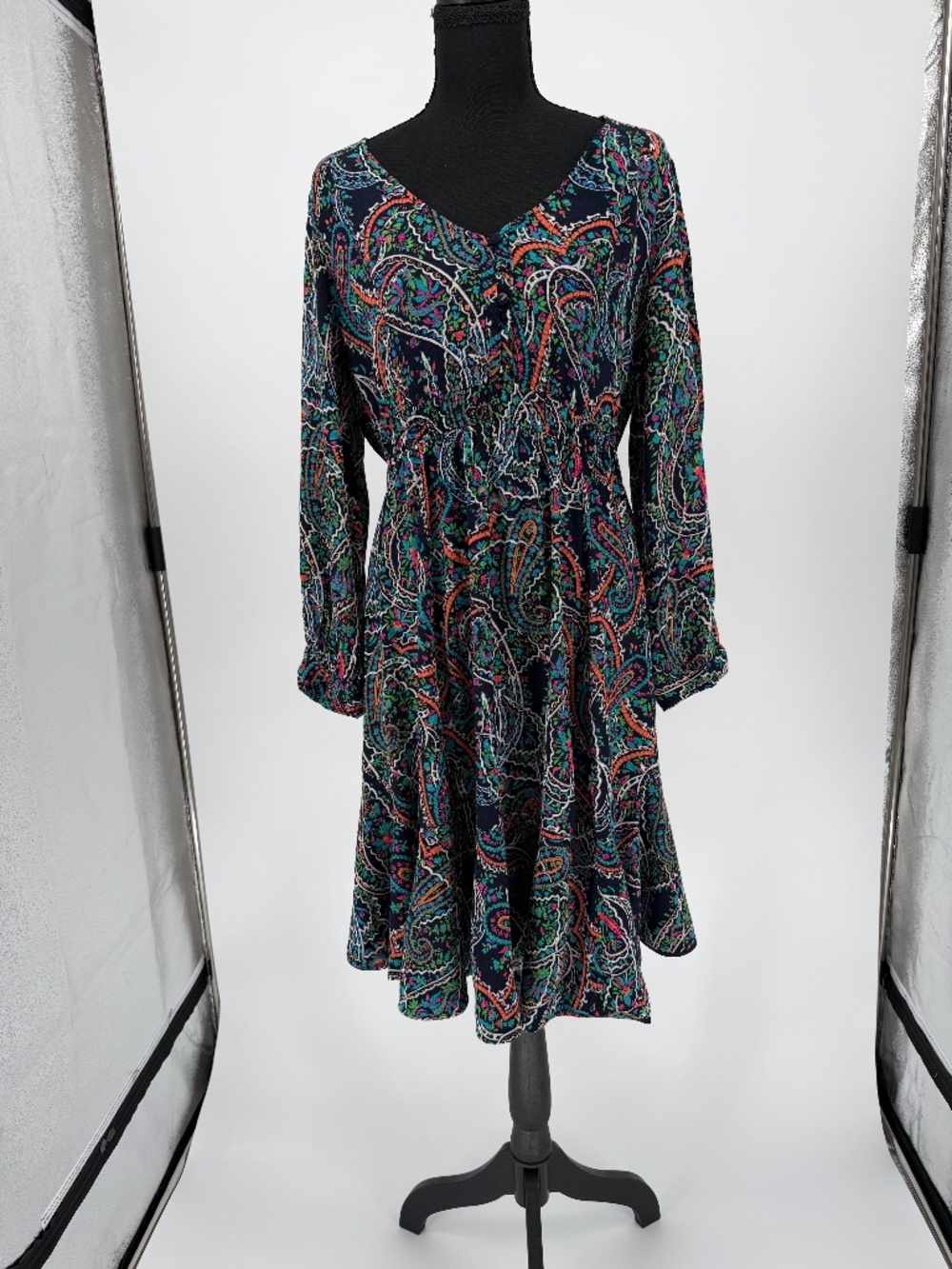 Maeve Anthropologie Paisley Button Up Long Sleeve Smocked Midi Dress M